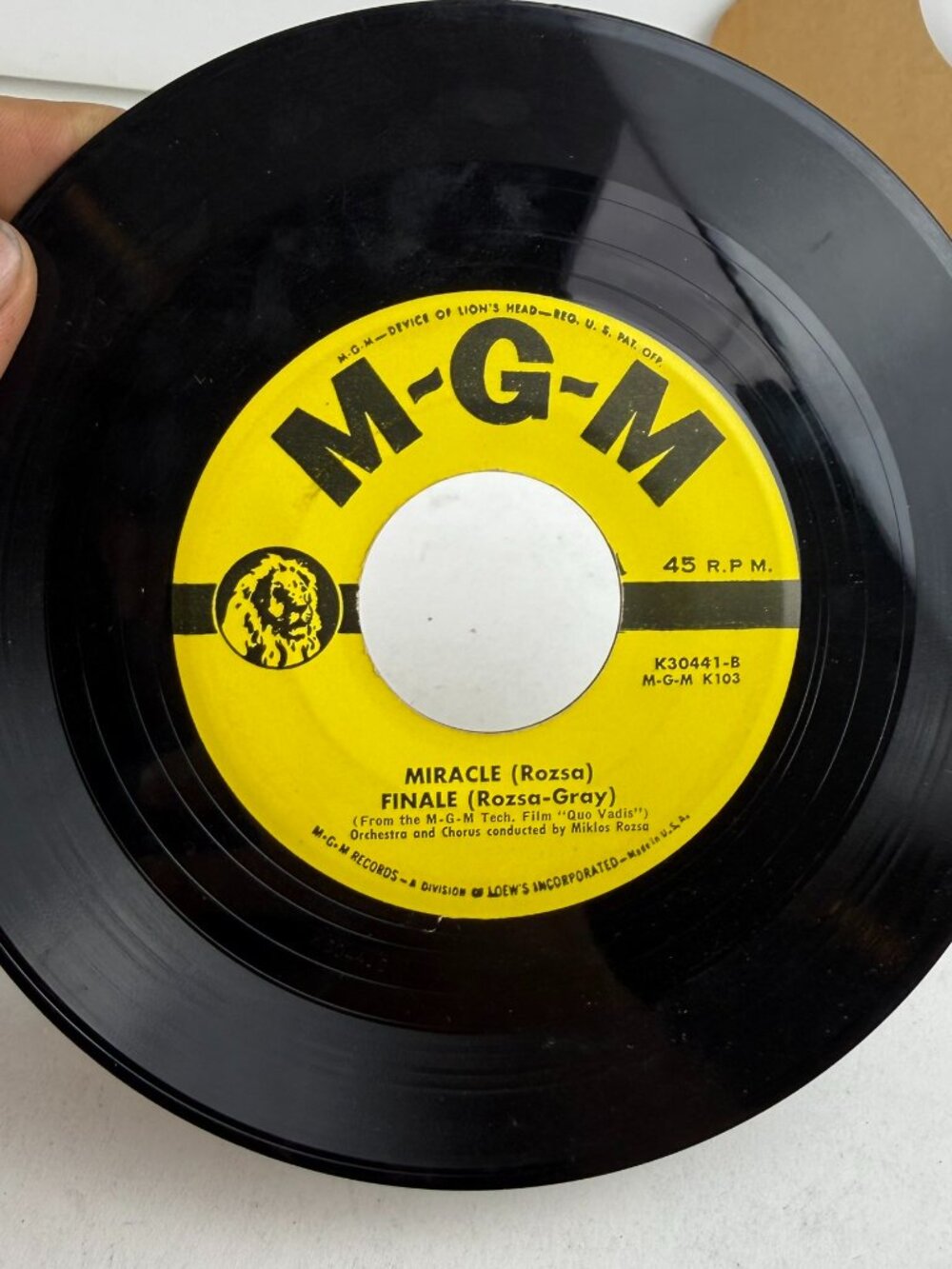 Miklos Rozsa Quo Vadis Soundtrack 7" 45 RPM MGM K30441 Vintage Vinyl Record